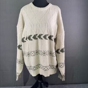 Vintage Cricketeer Sweater Men’s M Ribbed Scoop Neck Cozy Fair Isle Cream Brown